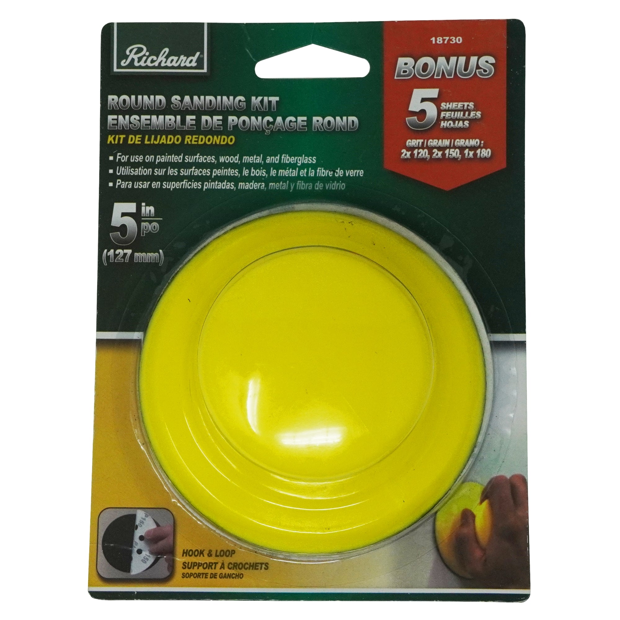 Richard 5" Round Hand Sander with Sanding Sheets Kit