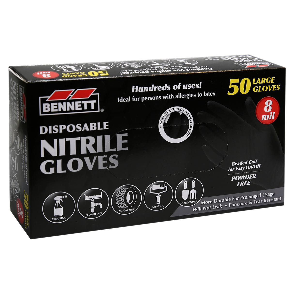 Bennett Black Nitrile Disposable Gloves 8mil - Box of 50