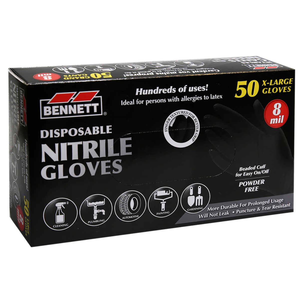 Bennett Black Nitrile Disposable Gloves 8mil - Box of 50