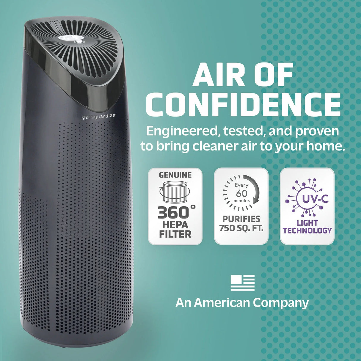 GermGuardian AC4625BDLX Air Purifier Tower With HEPA Filter, UV Sanitizer & Odor Reduction