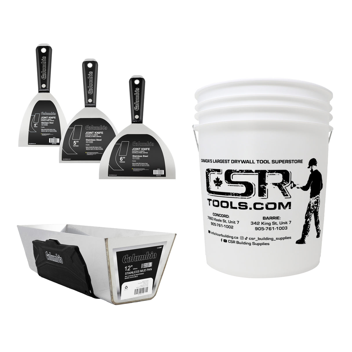 Juego de cuchillos y sartén de acero inoxidable Columbia Basic con cubo