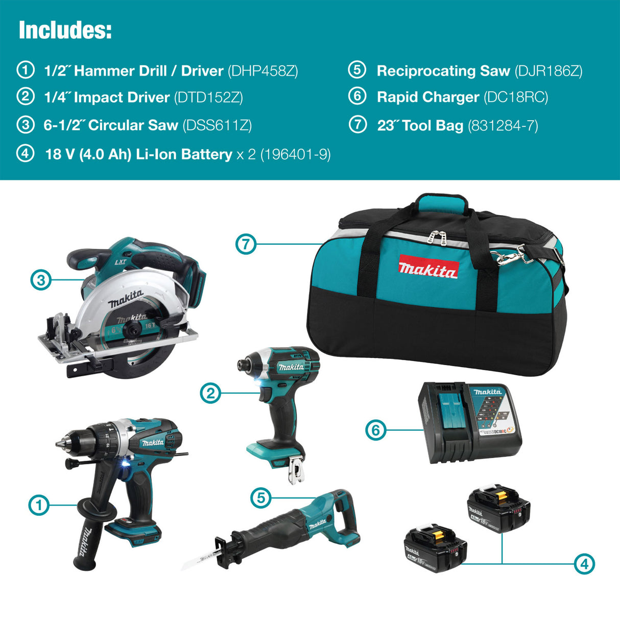 Makita DLX4058M 18V (4.0 Ah) LXT 4 Tool Combo Kit