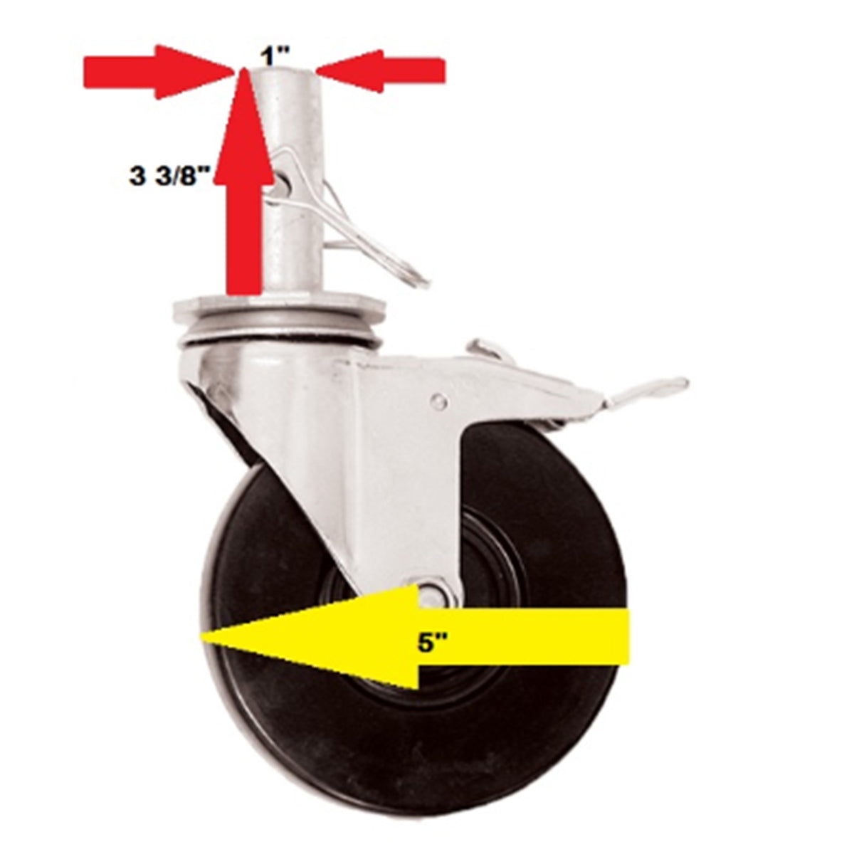 Roulette à tige ronde Circle Brand de 5 pouces pour échafaudage pliant en aluminium de 6 pieds