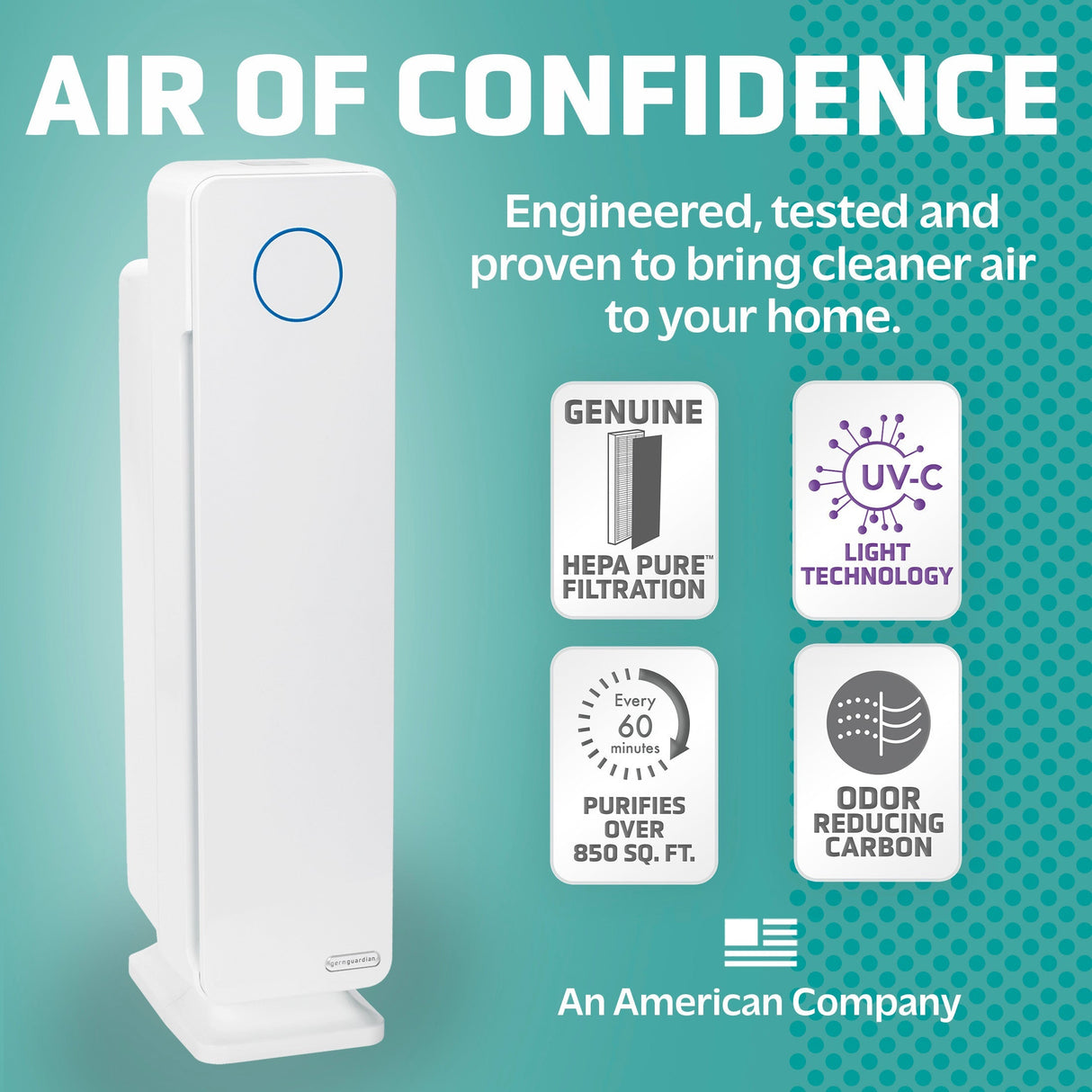 GermGuardian AC5350 Elite 4-in-1 Air Purifier with HEPA Filter UV-C Sanitizer and Odor Reduction, 28-Inch Digital Tower (white)