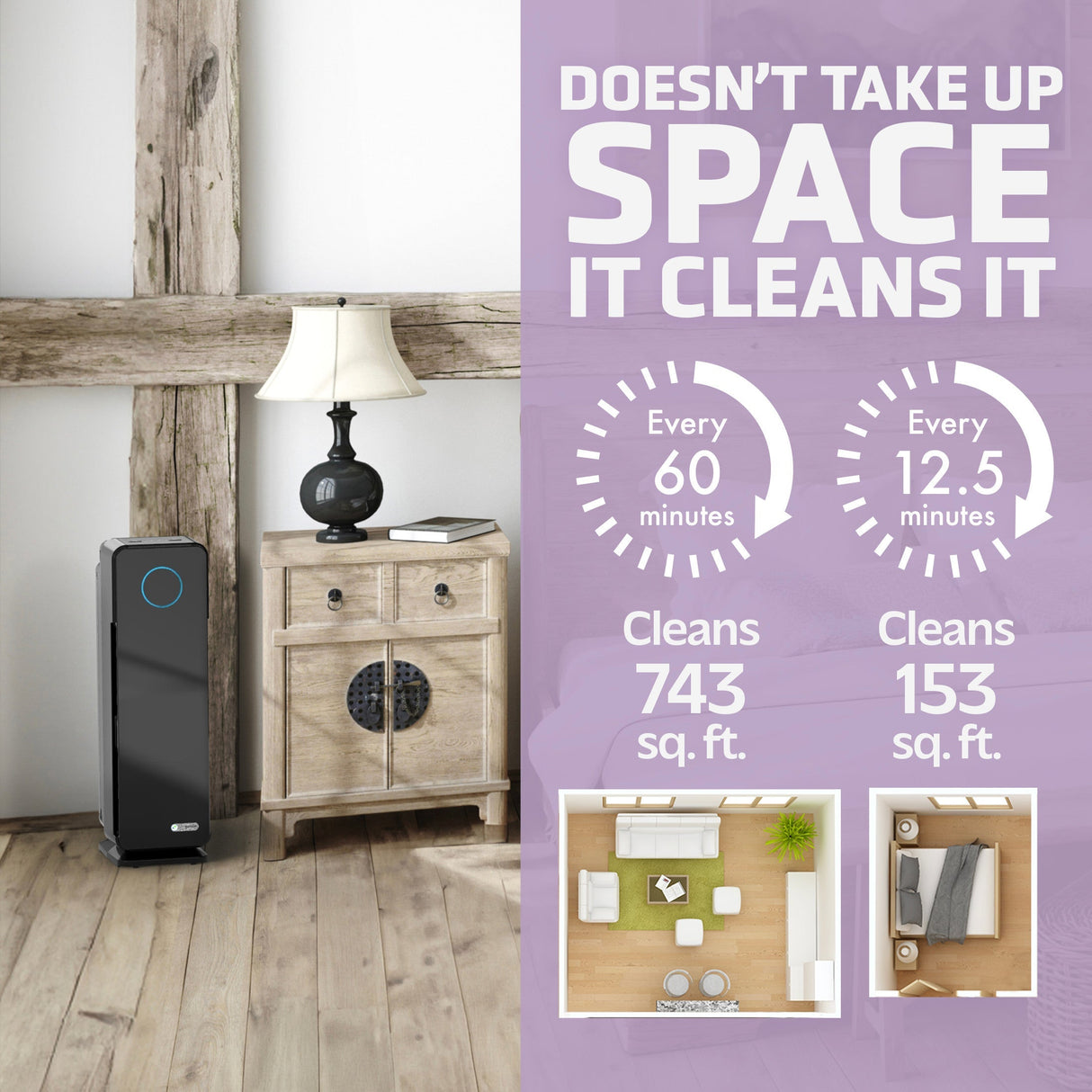 GermGuardian AC4300 Elite 5-in-1 Air Purifier with Pet Pure HEPA Filter, UV-C Sanitizer and Odor Reduction, 22-Inch Tower (black)