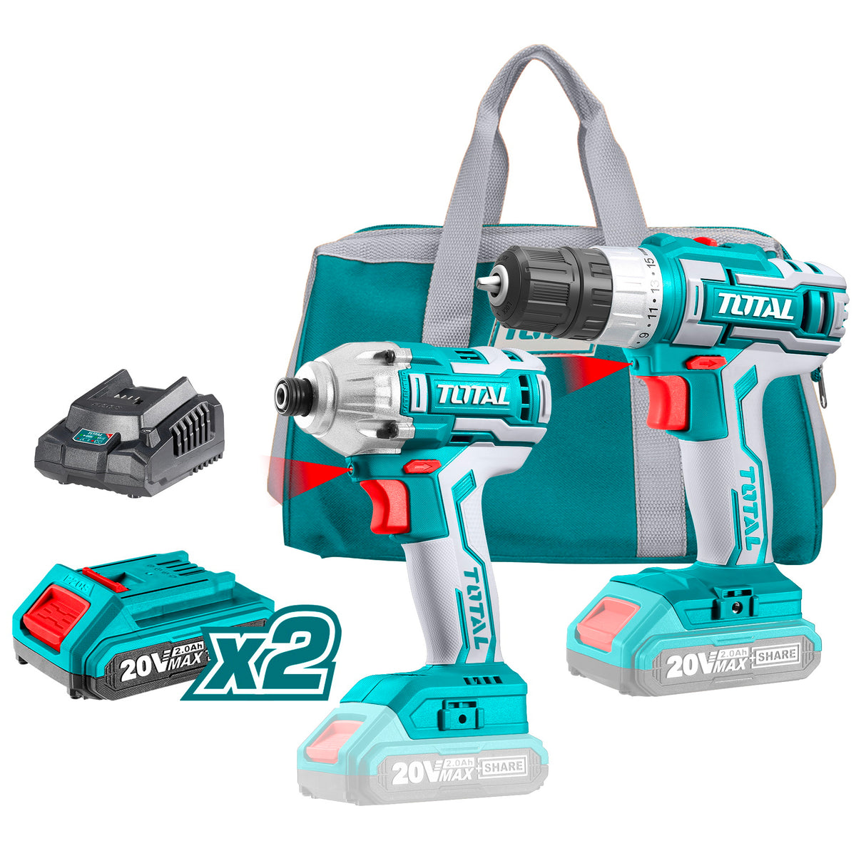 Juego combinado de destornilladores sin escobillas inalámbricos de iones de litio Total