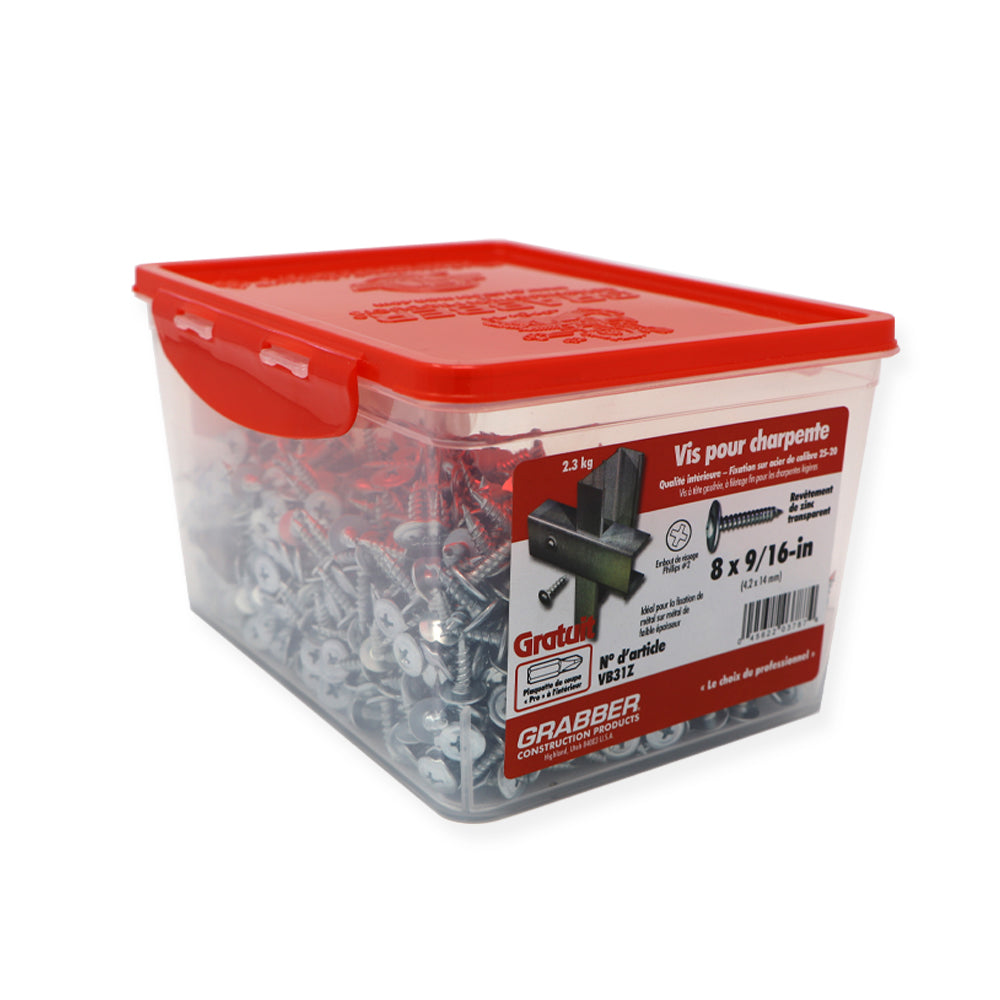 Vis d'encadrement Grabber Wafer - Filetage fin - Zinc clair