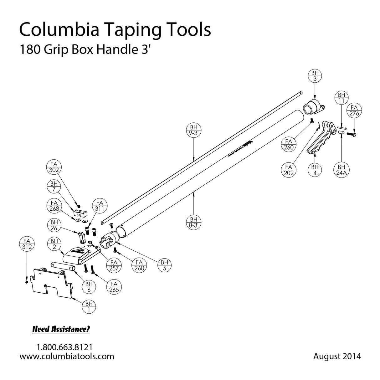 Columbia 180 Grip Box Poignée Pièces de Rechange