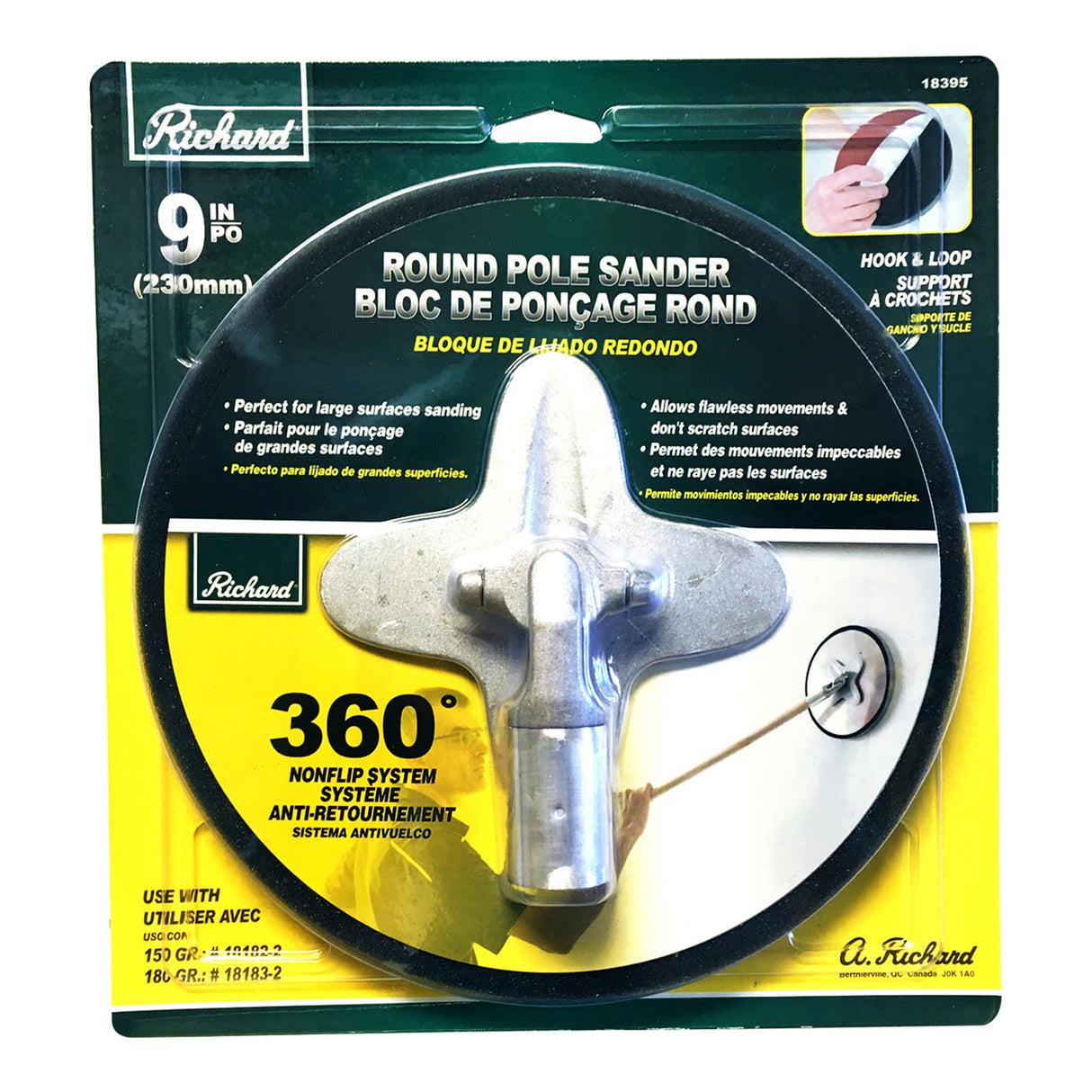 Ponceuse à manche rond Richard 9" avec velcro