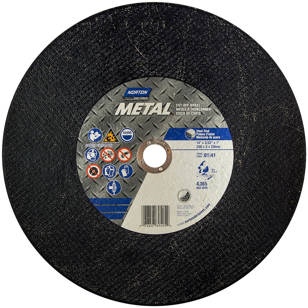 Norton Aluminum Oxide Steel Stud Cutoff Wheel - 14" x 3/32", 1" Arbor