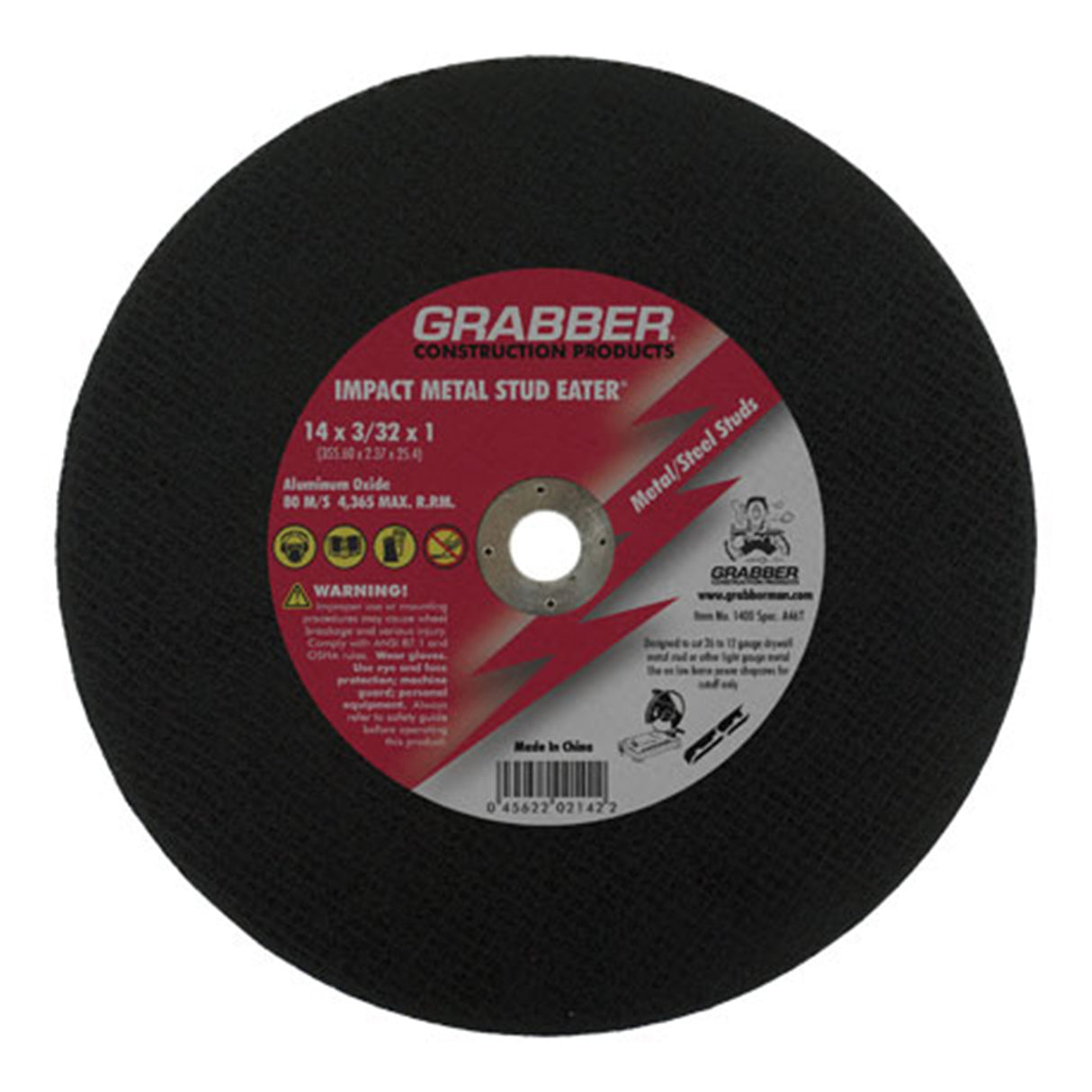 Disque à tronçonner pour métal Grabber Impact - 14" x 3/32", mandrin 1"