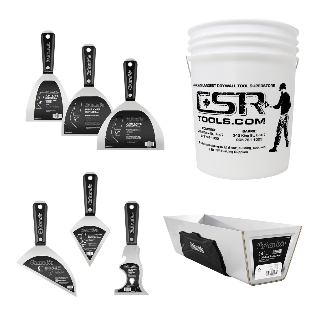 Juego de cuchillos y sartén de acero inoxidable Columbia con cubo