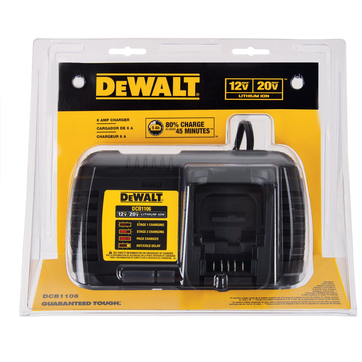 DeWalt DCB1106 MAX Cargador de batería rápido de iones de litio 12V-20V 6 amperios