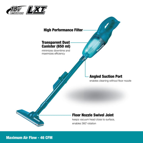 Makita DCL180SFX2 18V LXT Cordless 650ml Vacuum Cleaner w/Cyclone Attachment, Teal (3.0Ah Kit)