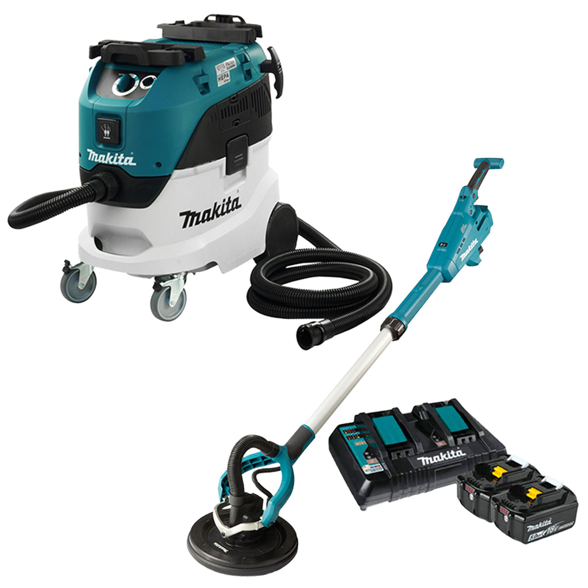 Makita Cordless Drywall Pole Sander with 11 Gallon Wet/Dry HEPA Filter ...