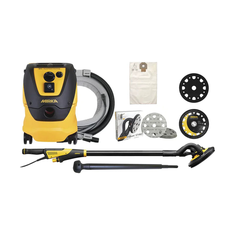 Mirka STYRO LEROS Concept 9" Drywall and Popcorn Ceiling Sander with Auto Filter Cleaning Dust Extractor Combo Package