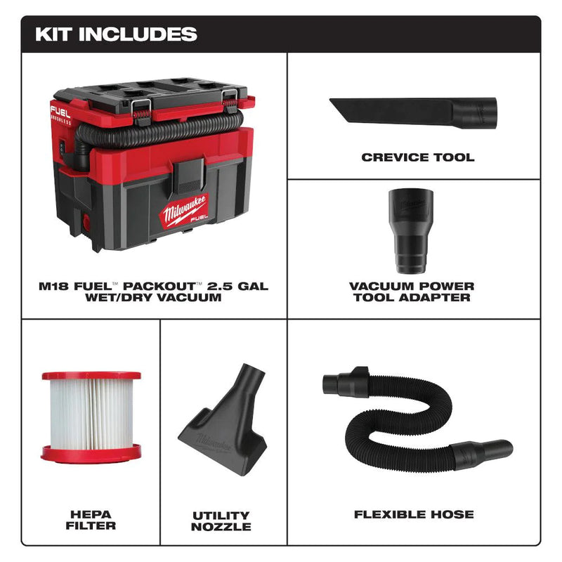 Milwaukee 0970-20 PACKOUT 2.5 Gallon Wet/Dry Vacuum (Tool Only)