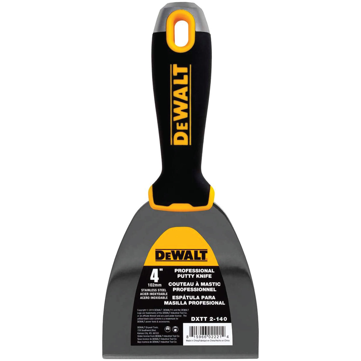 DeWalt Tools Cuchillo para masilla/acabado de acero inoxidable - Mango de agarre suave