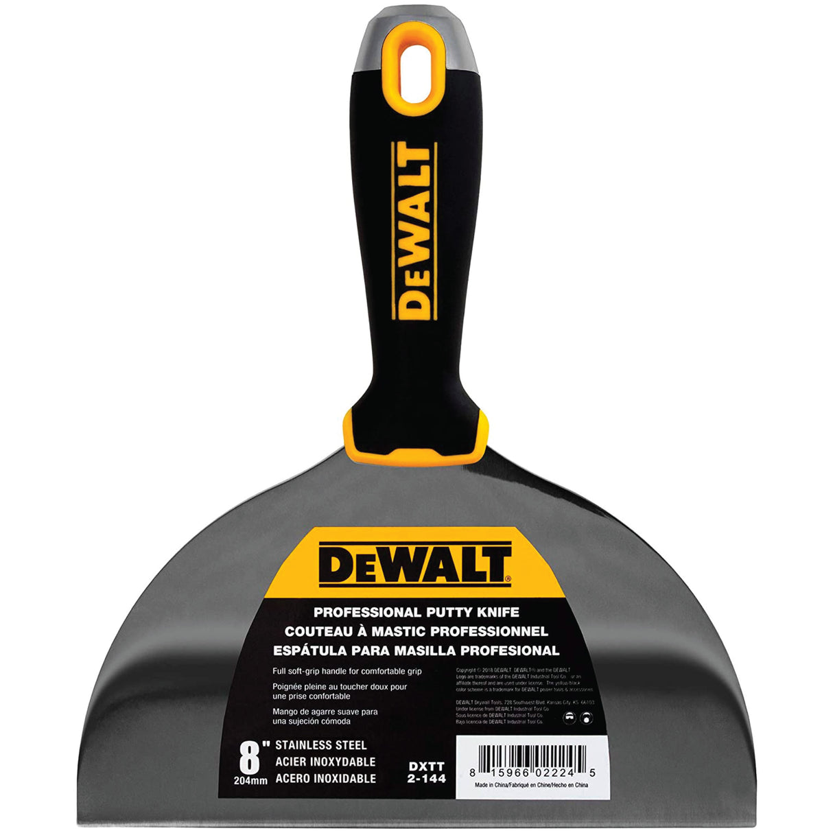 DeWalt Tools Cuchillo para masilla/acabado de acero inoxidable - Mango de agarre suave