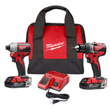 Milwaukee 2892-22CT M18 Compact Brushless Drill Driver and Impact Driver Combo Kit