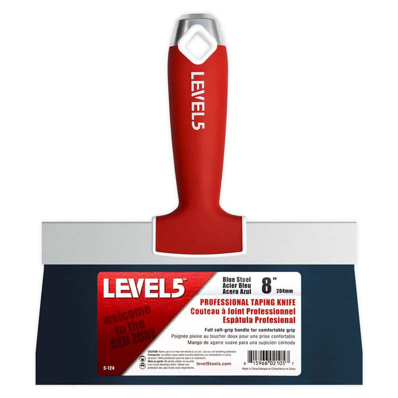 Level 5 8" Blue Steel Taping Knife w/ Soft Grip Handle | SKU