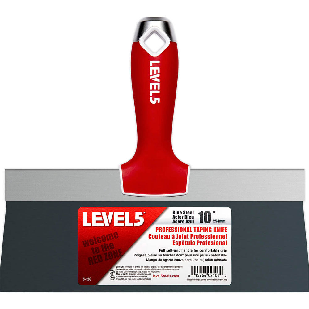 Level 5 10" Blue Steel Taping Knife w/ Soft Grip Handle | SKU #5-137
