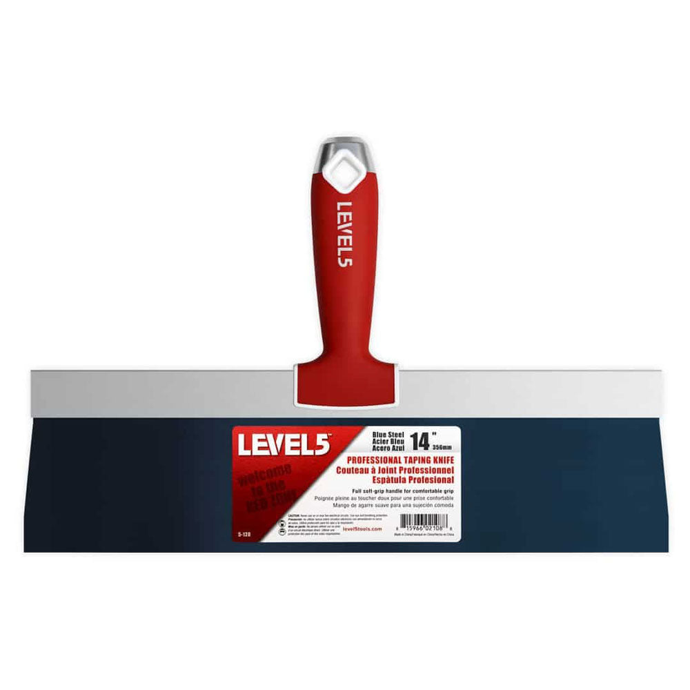 Level 5 14" Blue Steel Taping Knife w/ Soft Grip Handle | SKU #5-128