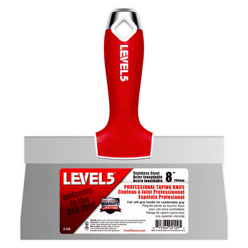 LEVEL5 8-INCH STAINLESS STEEL TAPING KNIFE | SOFT GRIP | 5-134