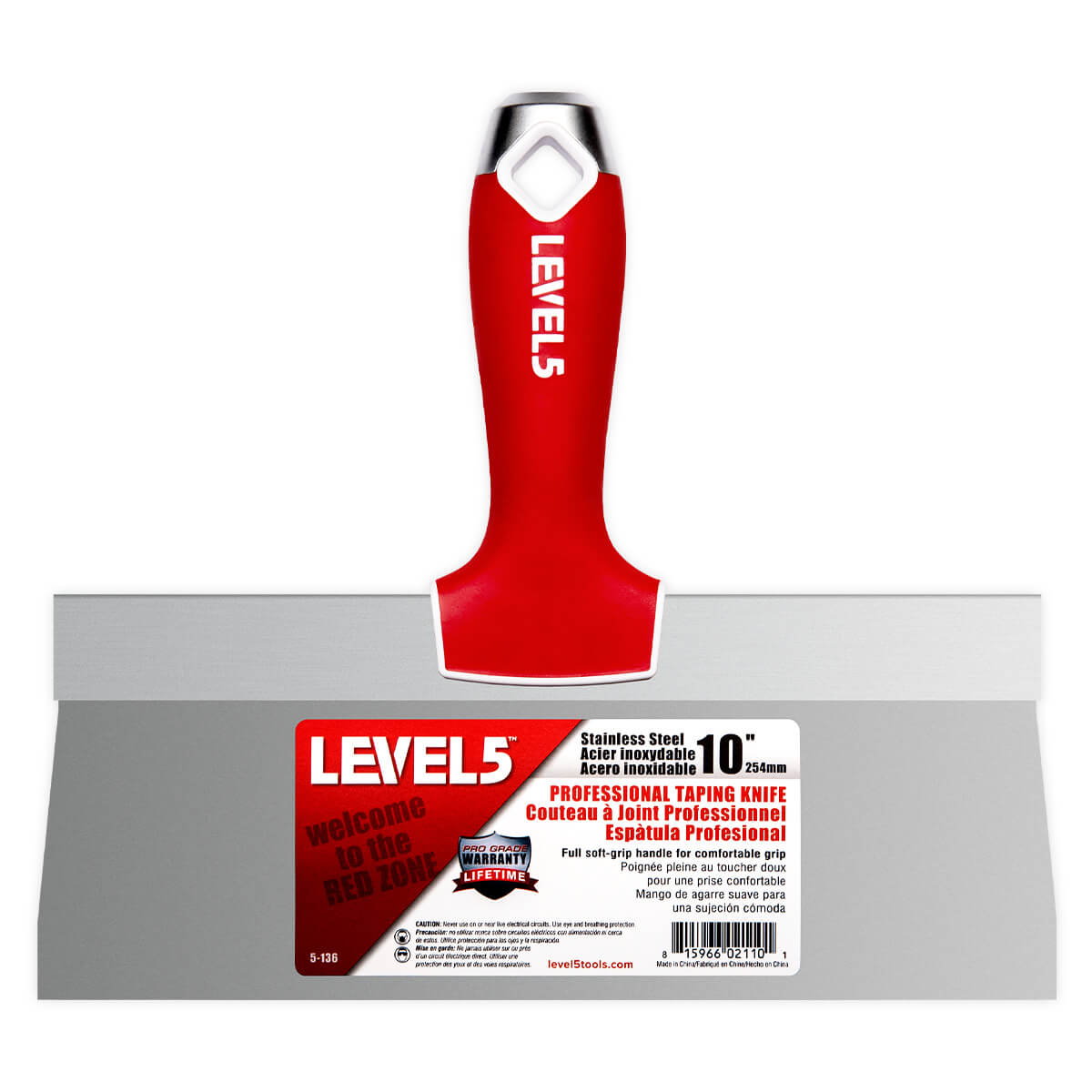 LEVEL5 10-INCH STAINLESS STEEL TAPING KNIFE | SOFT GRIP | 5-136