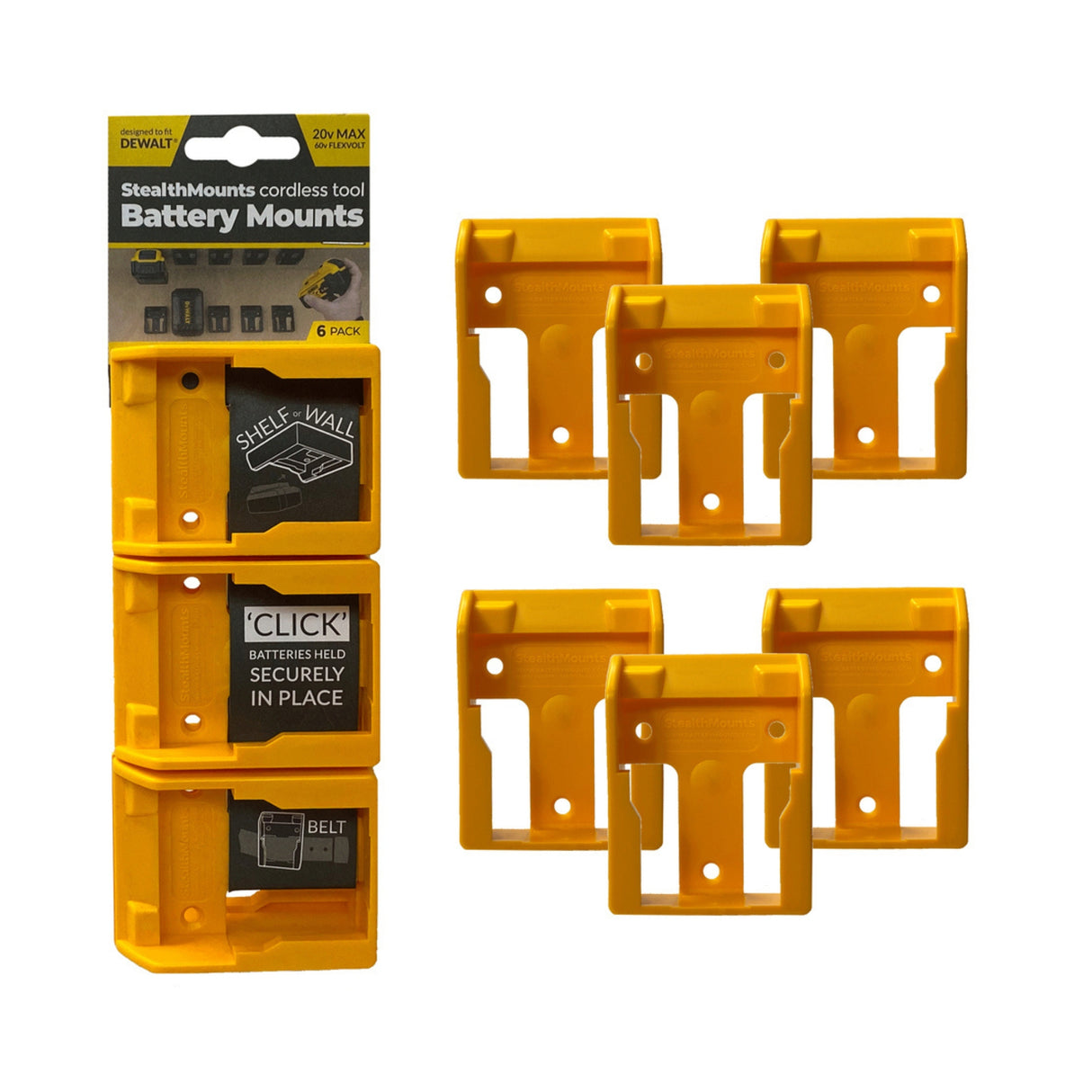 StealthMounts Battery Mounts for Dewalt - 6 Pack