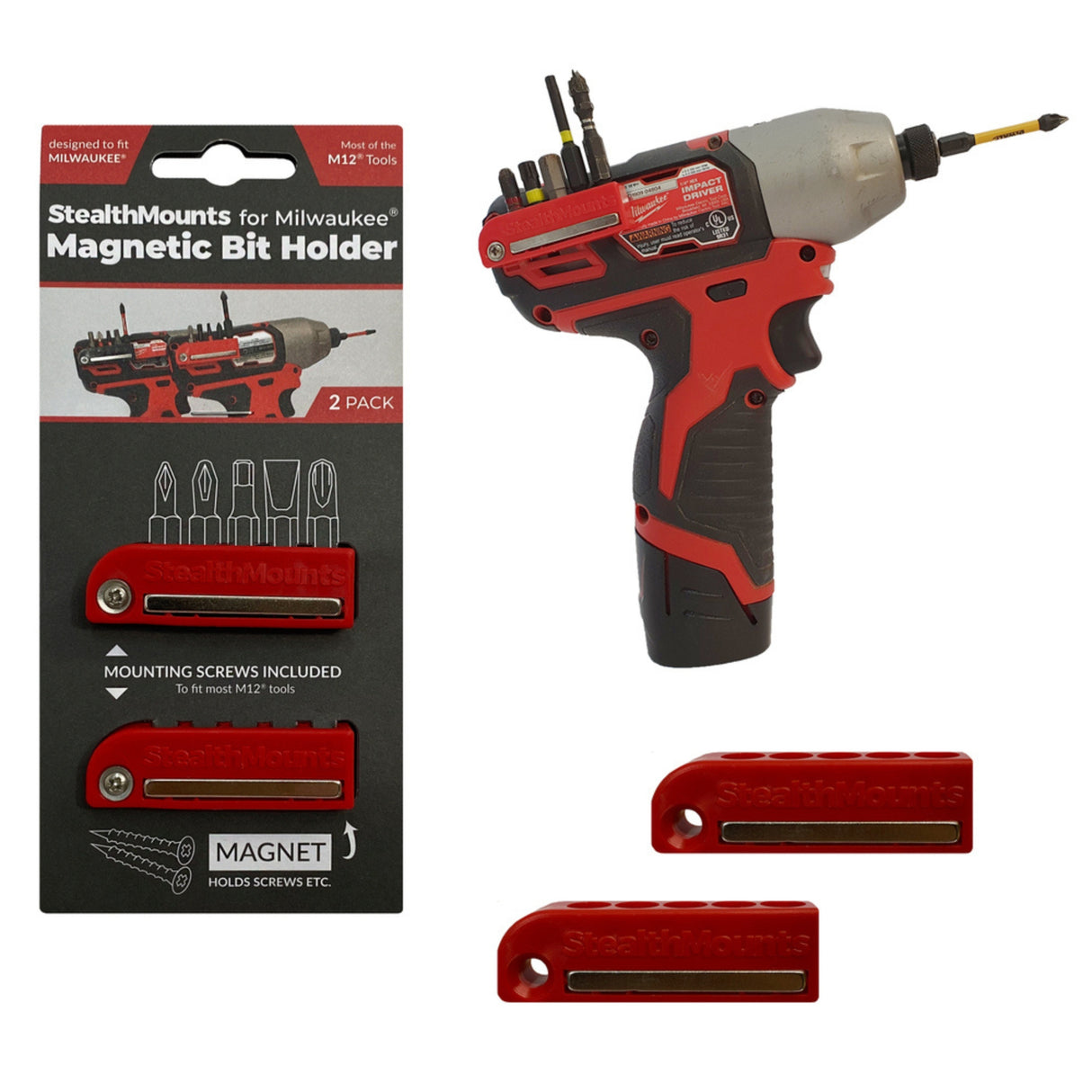 StealthMounts Magnetic Bit Holder for Milwaukee M12 Tools (2 Pack)