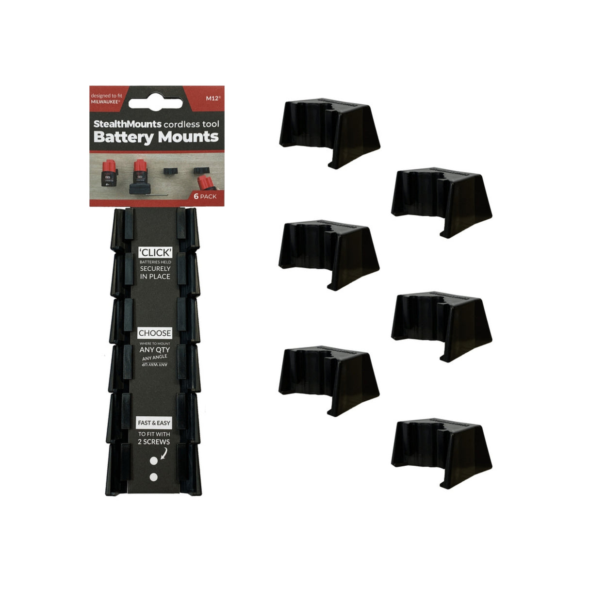 StealthMounts Battery Mounts for Milwaukee M12 - 6 Pack