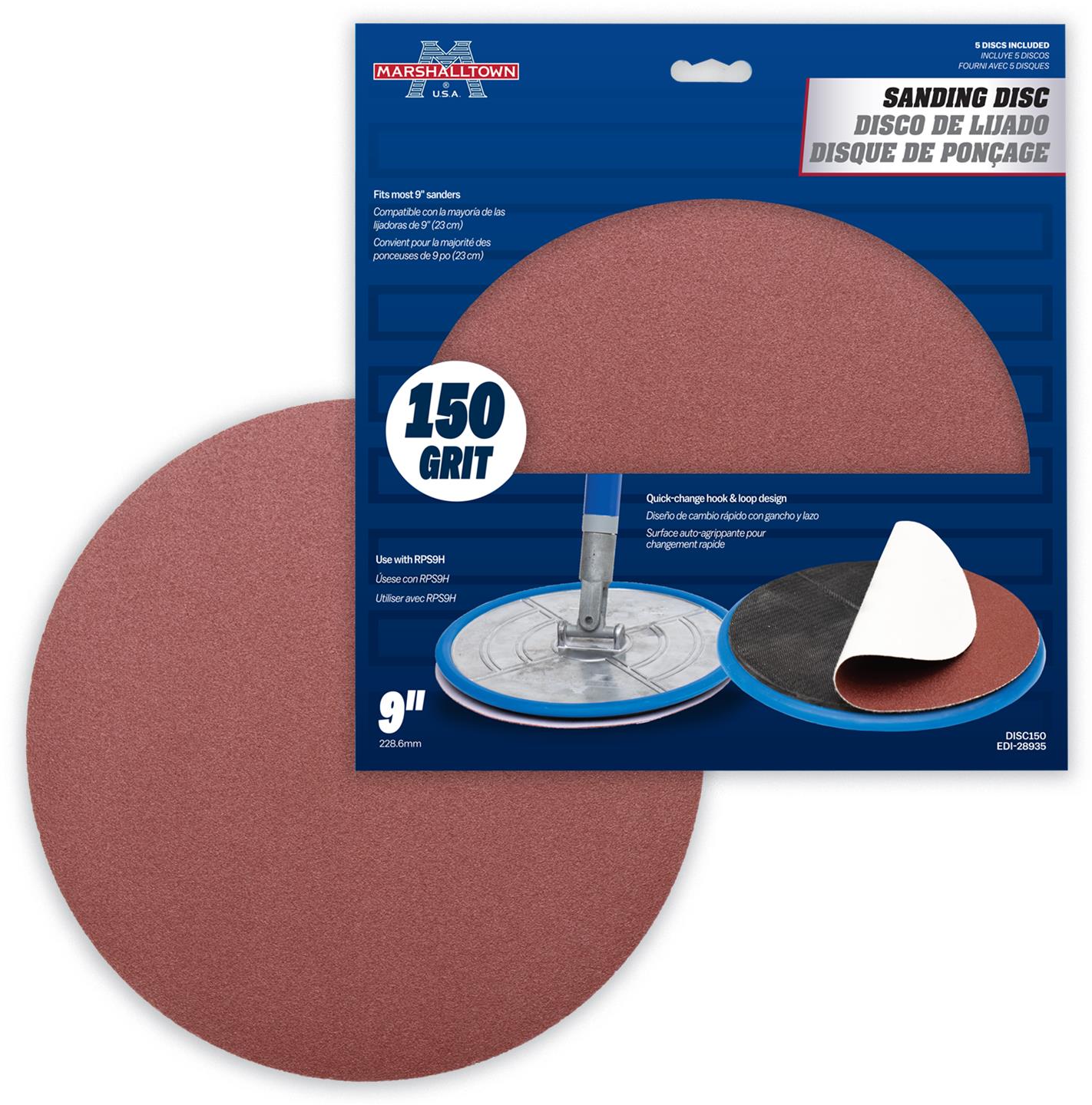 Marshalltown Disques abrasifs ronds de 9 po pour cloisons sèches de qualité standard (paquet de 5)
