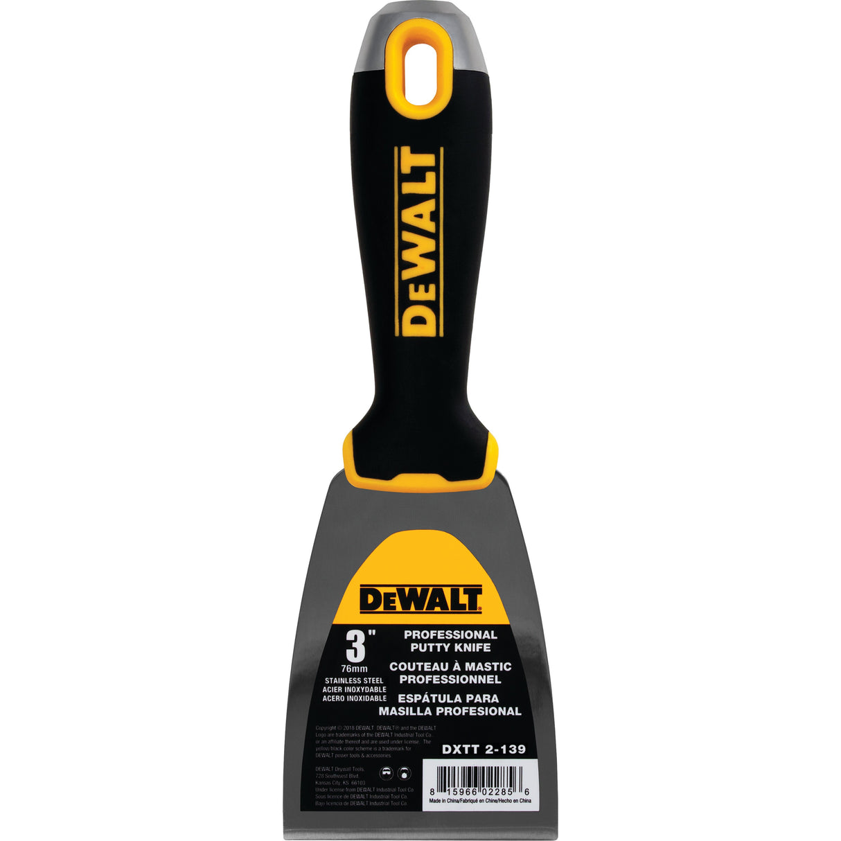 DeWalt Tools Cuchillo para masilla/acabado de acero inoxidable - Mango de agarre suave