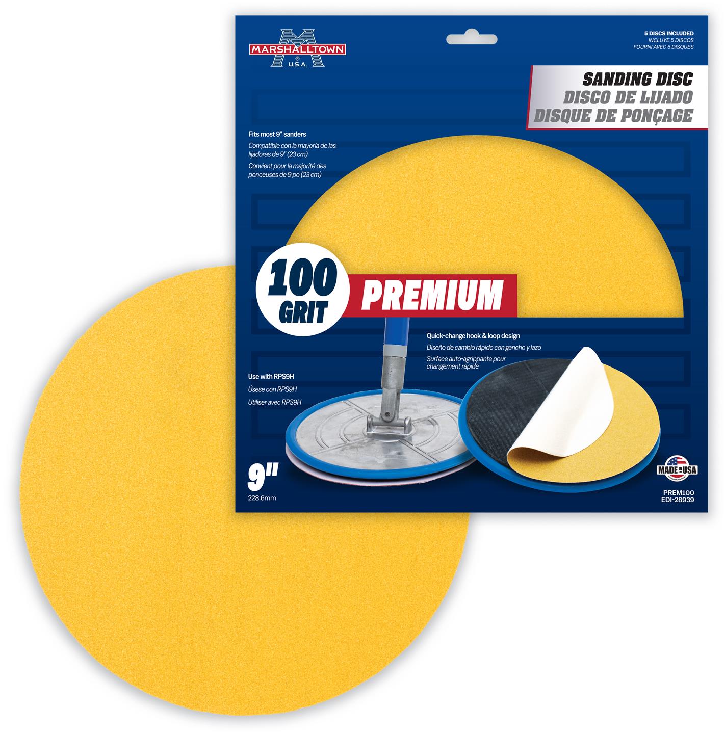 Marshalltown Disques abrasifs ronds de qualité supérieure pour cloisons sèches de 9 po (paquet de 5)