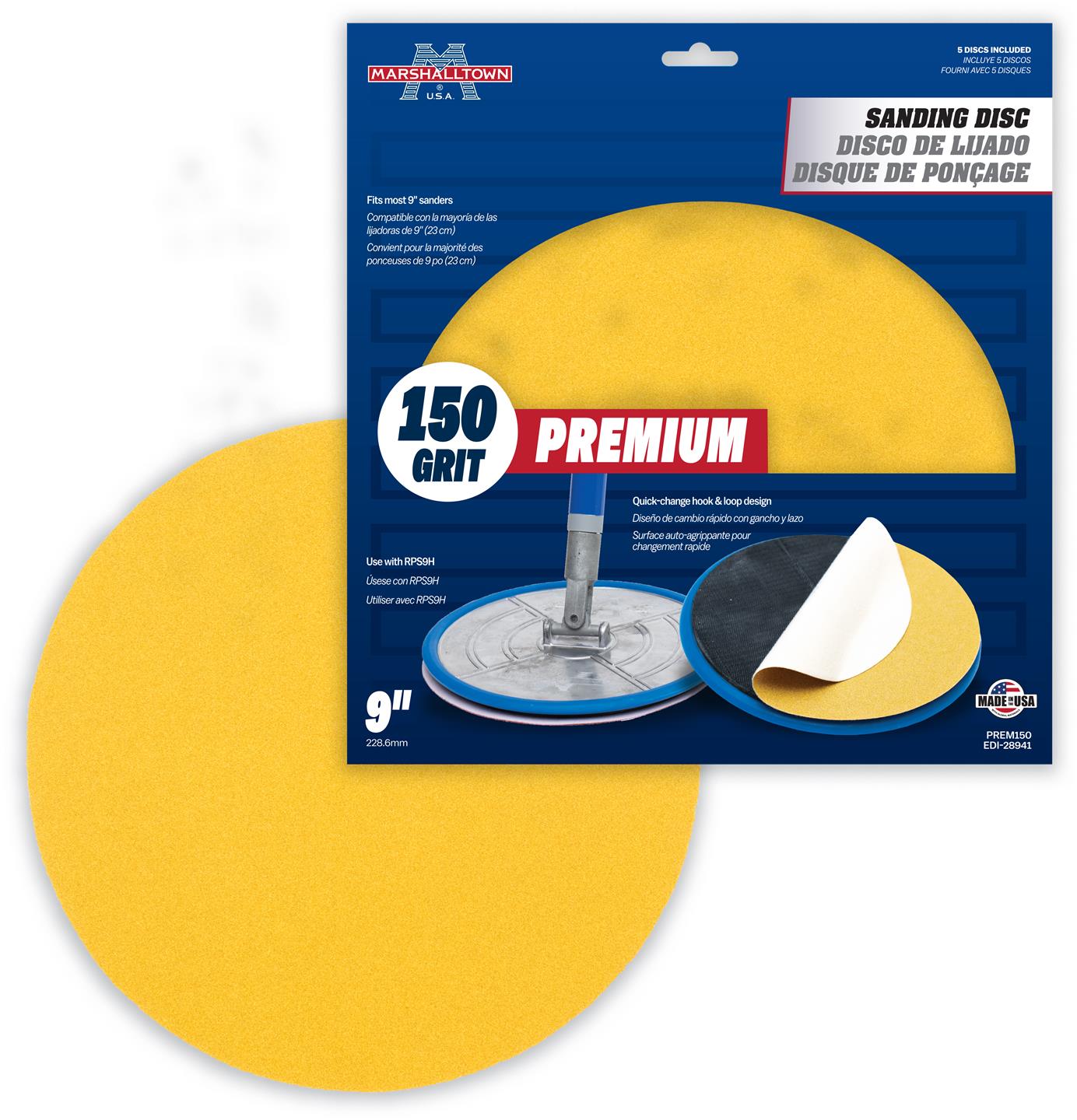Marshalltown - Discos de lija redondos para paneles de yeso de grado premium de 9 pulgadas (paquete de 5)