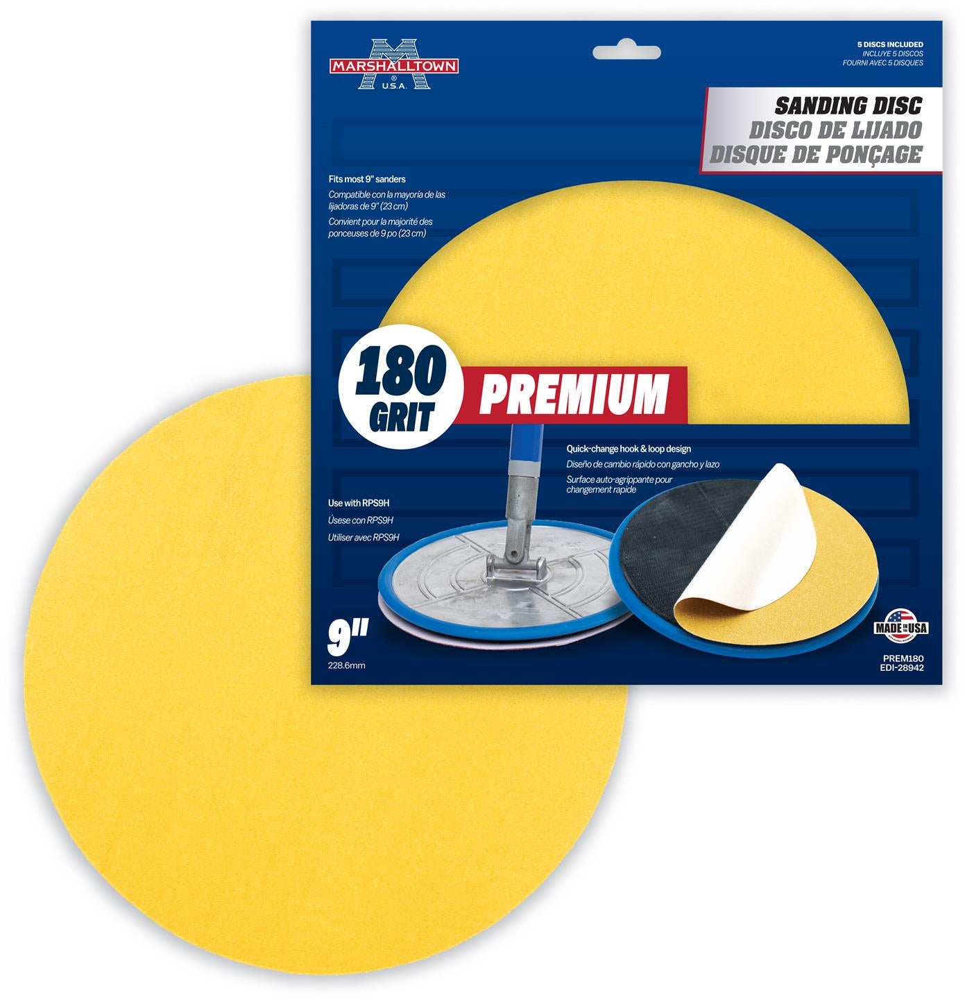 Marshalltown - Discos de lija redondos para paneles de yeso de grado premium de 9 pulgadas (paquete de 5)