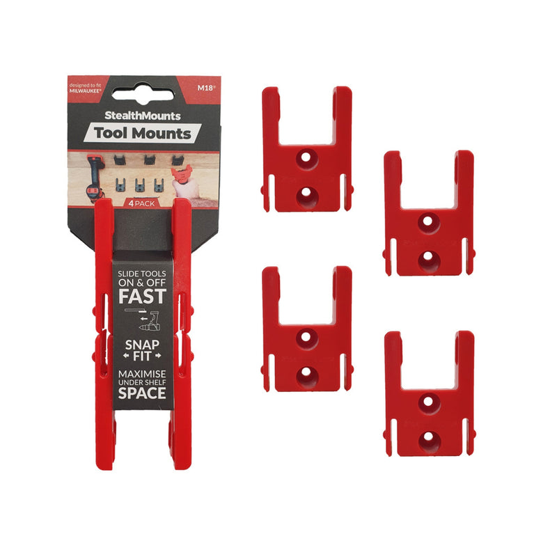 StealthMounts Tool Mounts for Milwaukee M18 - Red - 4 Pack - TM-MW18-RED-4
