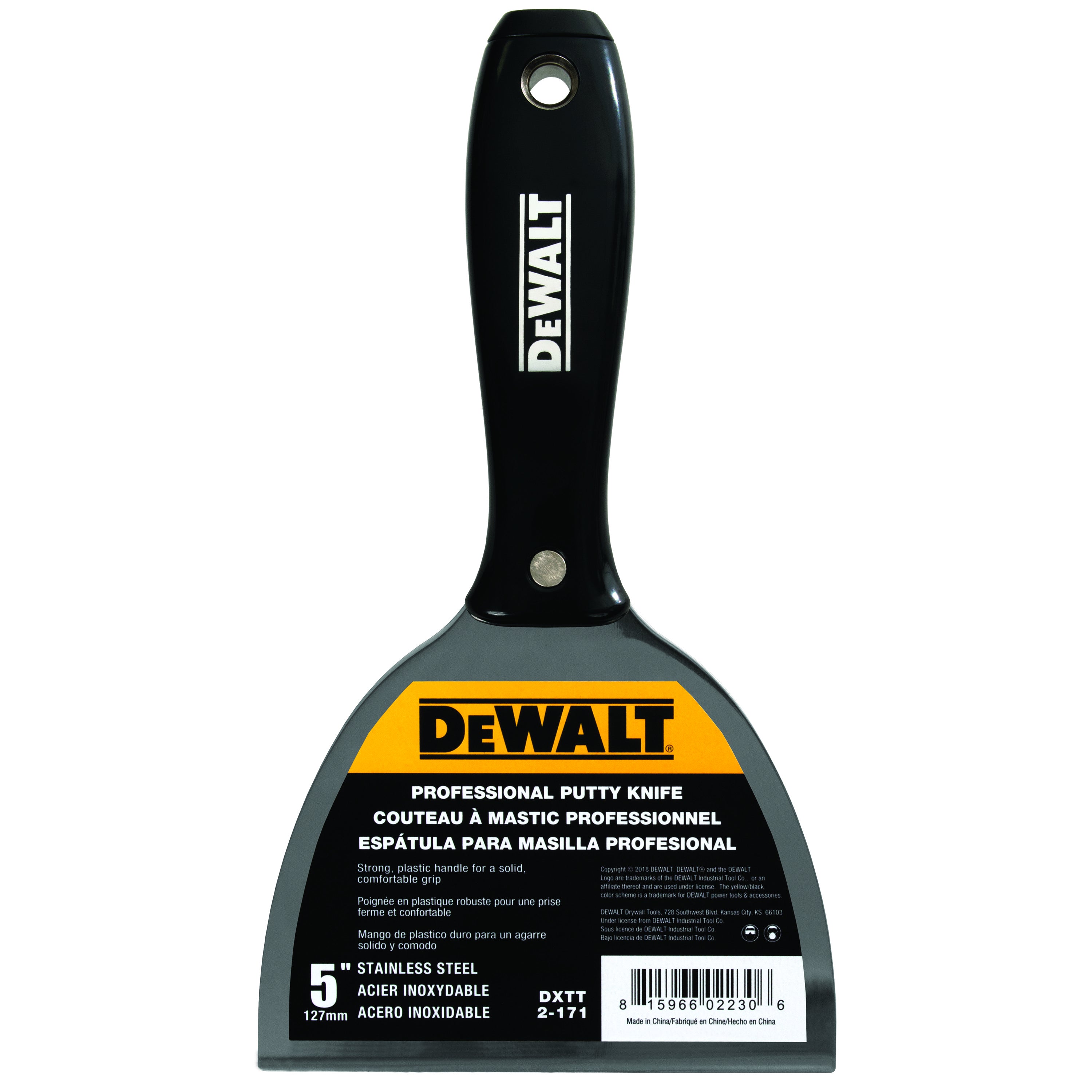 Cuchillo para masilla/acabado de acero inoxidable DeWalt Tools - Mango de plástico negro