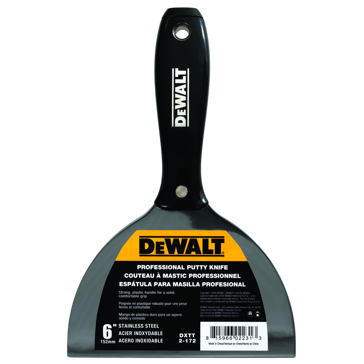 Cuchillo para masilla/acabado de acero inoxidable DeWalt Tools - Mango de plástico negro