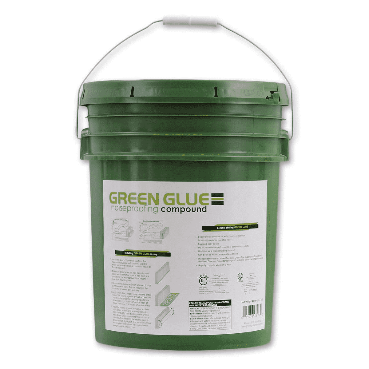Compuesto insonorizante Green Glue, cubeta de 43 libras